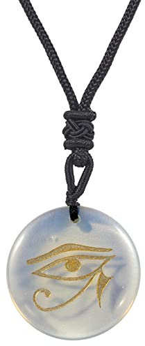 Lovionus89 Edelstein Anhänger Halskette mit Horus-Auge Gravur | 30mm Naturstein verstellbare Kordel Damen Herren