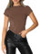 Women's Basic Slim Fit T-Shirt Top Short Sleeve Y2K Tops TikTok Influence Crop Top Club Party Streetwear(Brown-1, S)