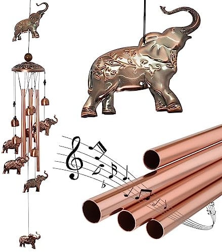 Windspiel für den Außenbereich, 95cm Metall Handmade Außendekoration Windspiele Memorial mit 4 Aluminiumlegierungsrohre für Garten Deko Draußen Hof Geschenk Terrasse Heimdekoration (Elefant)