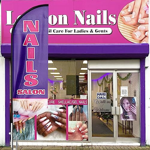 FSFLAG Nails Salon Swooper Flag, 8FT x 2FT Purple Nails Salon Advertising Feather Flag, Banner, Sign for Businesses and Storefronts