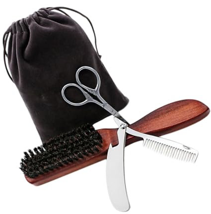 Beavorty Handliches Bartbürsten-set 3-teiliges Set Mit Kamm & Trimmer Kompakte Tasche Leicht Zu Tragen Aus Hochwertigem Material