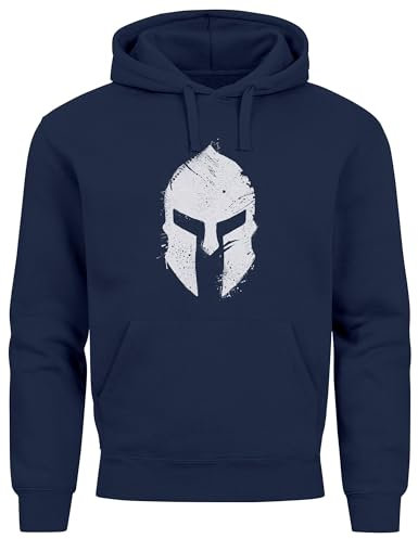 Neverless® Hoodie Herren Print Sparta-Helm Aufdruck Gladiator Krieger Warrior Spartaner Fashion Streetstyle Navy XL