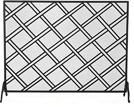 Klassischer Kaminschutz im Rhombus-Gitter-Design, große, Flache Kaminschutzgitter aus Schmiedeeisen, Kaminzaun, Funkenschutzgitter für offenes Feuer/Gasfeuer/Holzofen, schwarz, 110 x 88,5 x 26 cm
