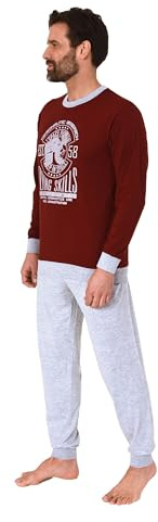 Normann Herren Langarm Schlafanzug mit Bündchen Pyjama in tollen Farben, Farbe:rot2, Größe:54