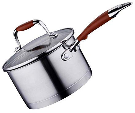 Kochtopf aus Edelstahl mit Deckel aus gehärtetem Glas, kühl bleibender Silikongriff für Induktion/Gas, Multikochen 16 cm (6,3 Zoll), Silberne Bratpfanne Interesting