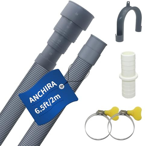 Anchira Washing Machine Drain Hose 2m, Dishwasher Waste Pipe Extension with Bracket Connector and Clamp, Washing Machine Waste Pipe, Universal Drain Hose Extension Kit for Washing Machine Dishwasher