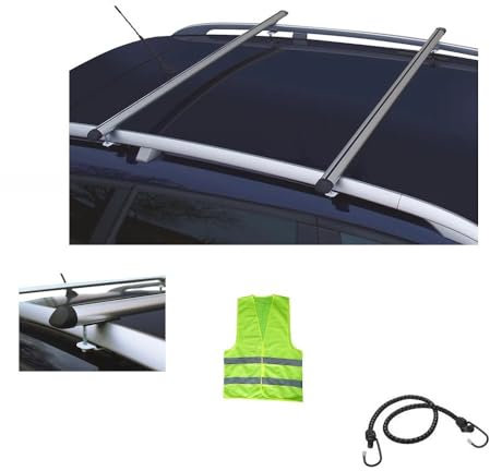 KOMPATIBEL MIT Skoda Fabia I (6Y) Wagon Jahr 2005 DACHTRÄGER FÜR AUTODACH 130CM ALUMINIUMSTANGE 60KG FÜR RELING Standard OFFENE HOHE HANDLÄUFE
