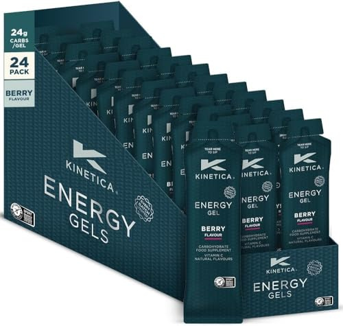 Kinetica Sports Caffeine Free Quick Release Energy Gels - Berry Flavour | 24g Carbohydrates/Serve | 24 x 70g Pack | Vegan & Gluten-Free | Fast Acting Energy Source | Boost Energy & Easy to Digest