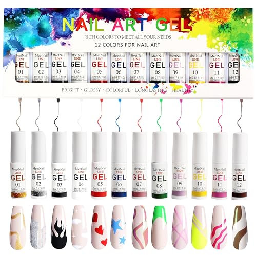 MrCuvaryas 12 Farben UV Nagellack Set, Gel Liner Polish Metallisch Glitzer UV Nagellack, Farbe Gel für Nägel für French Nail Art Nageldesign, Gel Nagellack für Frauen Home DIY Salon Nagelstudio