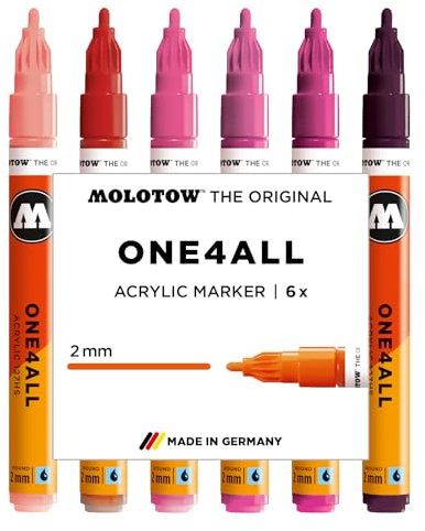 Molotow One4All 127HS Acryl Marker Pink Set (2,0 mm Strichstärke, hochdeckend und permanent, schnell trocknend, nachfüllbar, für fast alle Untergründe) 6 Stück sortiert