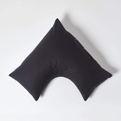 HOMESCAPES Black Pure Egyptian Cotton V-Shape Pillowcase 200 TC 400 Thread Count Percale Equivalent Pillow Case For Nursing Pregnancy and Elderly Pack of 2