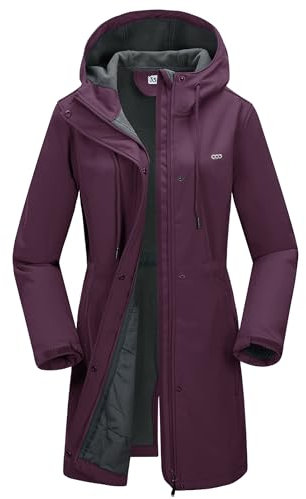 33,000ft Veste softshell légère avec capuche - Veste fonctionnelle pour femme - Doublure polaire - Coupe-vent respirant - Manteau long à capuche pour la randonnée, Carmin rosé, 3XL