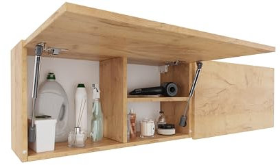 PLATAN ROOM Badschrank 80/120 / 160/200 / 240 breit Badmöbel Badezimmer Klapphängeschrank Schrank Hochglanz Matt Weiß (Gold Eiche, 160 x 40 x 25)
