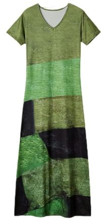 Nuovo Vestito Stampato Ampio da Donna-Verde-XL
