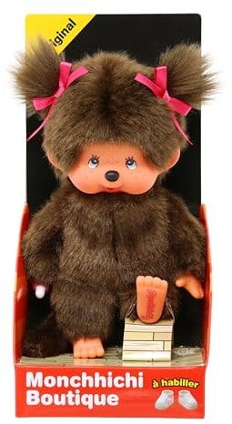 Bandai - Monchhichi - Peluche l'Original Fille - Peluche Singe Iconique des années 80 - Peluche Toute Douce 20 cm pour Enfants et Adultes - Jouet Enfant 2 Ans et + - SE254378