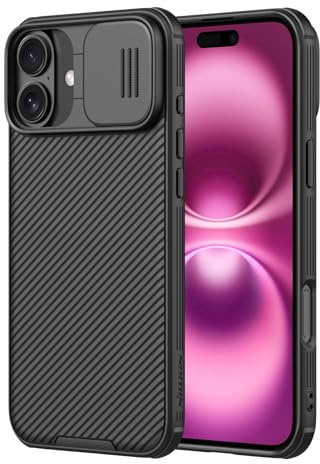 Nillkin Coque pour iPhone 16, Coque CamShield Pro avec Protection d'appareil Photo, Pare-Chocs en Polycarbonate + TPU pour iPhone 16 6,1 2024, Noir