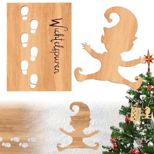 SUFANG Wichtelschablone Fußabdrücke Wiederverwendbare Wichteltür Zubehör Wichtel Fußabdrücke Schablone Fenster Holz Wichtel Fußspuren Schablonen Weihnachten Deko Für Böden Fenster