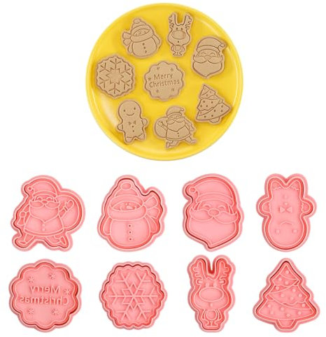 Xzeemo 8 Stk Tiere Ausstechförmchen für Kinder, Plastik Ausstechförmchen Plätzchen, Plätzchenformen für Kinder, Keksausstecher 3D, Ausstecher Stempel Tiere, Kinder Backen Zubehör (Weihnachten A)