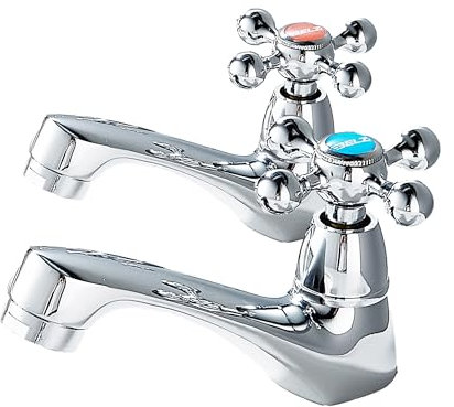 BELZ Vintage Chrome Basin Mixer Tap, Dual Lever Crosshead Hot & Cold Sink Tap, Classic Chrome Finish for Bathroom/Kitchen