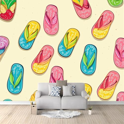 Papier peint intissé murales 400 x 280 cm panoramique 3D Papier peint photo Tongs À L'Aquarelle De Dessin Animé, Jaune Clair papier peint Salon Chambre Bureau Couloir décoration peinture murale