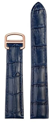 MBUIOPJ Bracelet de rechange en cuir véritable compatible avec Cartier Tank Solo for hommes et femmes, chaîne de montre bleu, rouge, rose, bracelet de montre, ceinture 16, 18, 20 mm(Blue rose gold,20m