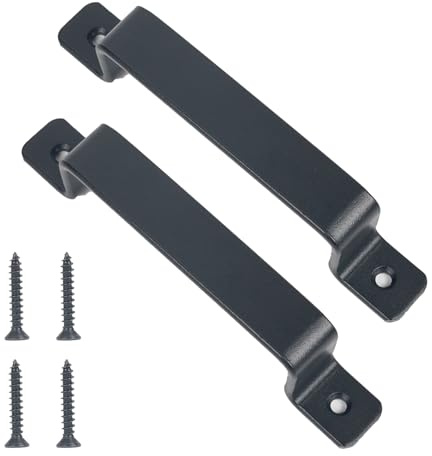 Sgehai maniglie per porte in ghisa robuste,fienile maniglia,ideali per esterni, garage, armadi e interni porte scorrevoli con viti maniglia,maniglia a D nera (2 Pezzi)