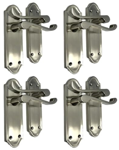 Epsom Door Handle - Ashford Satin Nickel Internal Latch Door Handles - Door Handles Internal Sets, Satin Nickel Door Handle Set for Internal Doors, Door Handle in Satin Nickel, 170 x 48mm 4 Pairs