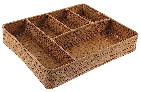 MAGICLULU Caja De Almacenamiento De Escritorio 5 Rejillas Cesta Mimbre Organizadora Ideal Para Baño y Cocina