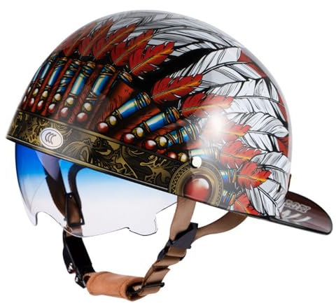 GKCEGHKS Portatile Mezzi Caschi Jet Casco Faccia Aperta retrò Casco A Scodella Scooter Motorino retrò Casco Scodella Cromwell Caschi Mezzo Casco Scooter Crociera Bicicletta ECE Omologato