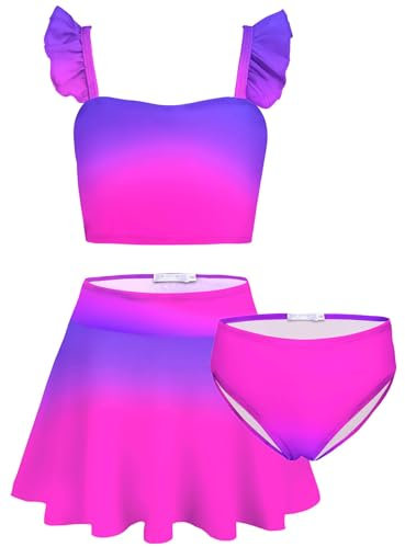 Arshiner Tankini Girls Costume da Bagno Colorato in 3 Pezzi per Bambini Costume da Bagno Rosa Bustier Slip Bikini con Gonna Costume da Bagno Viola 160/11-12 Anni