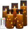 salipt Flameless Candles, LED Battery Operated Flickering Candles, Moving Flame Electric Candle Sets Glass Effect with Remote Timer, Set of 5, H 5 6 7 8 - Fairy Lights Dark Gray