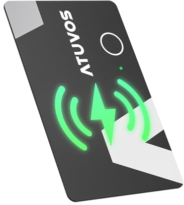 ATUVOS Wallet Tracker Card, Air tag Work with Apple Find My (iOS Only) | (Wireless charging) Bluetooth Locator，ultra-thin 0.16 cm，IP67 Waterproof， Item Finder for Luggage , Suitcase, Bags, Passport
