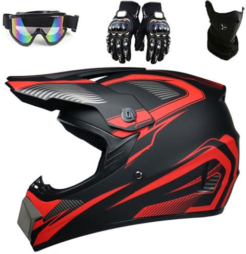 Casco da Motocross con Guanti Visiera Occhiali Moto Cross Integrali per Downhill ATV Offroad Scooter Bambini Adulti Approvato DOT(#AA,XL (58-59cm))