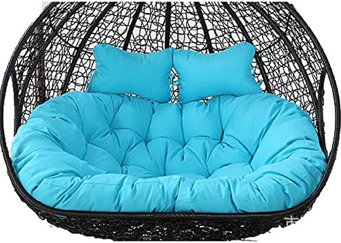 Blaue Outdoor-Hängeschaukel mit Doppelsitzer, weiches, tiefes Kissen und Unterstützung, vollständig gefüllt zur Vermeidung von Zusammenklappen mit Bändern für zusätzlichen Komfort