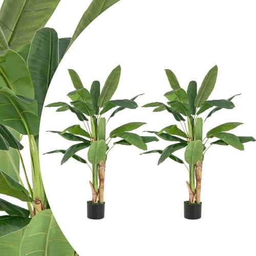 SPOTRAVEL 150/160cm Artificial Banana Tree, Imitation Frond Leaf Tropical Plants with 18 Leaves & Plastic Pot, Indoor Outdoor Fake Decorative Plants for Home Office Decoration (2, 160cm)