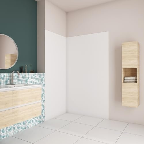 AICA Panneau mural de douche blanc 90x80x210cm avec les profiles de finition BLANC Panneaux muraux salle de bain habillage mural aluminium