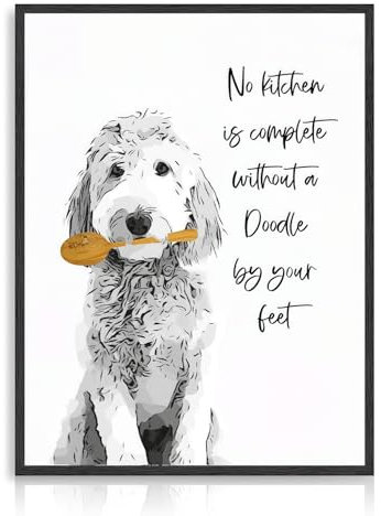 Dazzlewall Lustige Hunde-Küchen-Wandkunst, Niedliches Hundeschwarz-weiß-Poster-Gemälde für Küche Esszimmer 12x16 Zoll ungerahmt