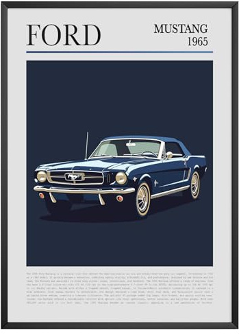MJ-GRAPHICS® Poster Ford Mustang 1965 Poster Oldtimer Legendärer Muscle Car Auto Bild Kunstdruck Wohnzimmer Wandbild Geschenk für Mustang Fans Retro – A3 Ohne Rahmen