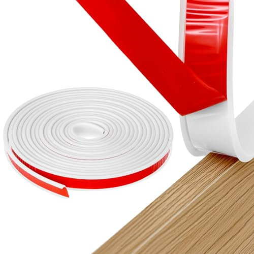 QWORK® U-Forma Cinta de Borde Muebles autoadhesiva, 16mm x 5m zócalo Flexible de TPE Blanca, para mesas, armarios, Muebles