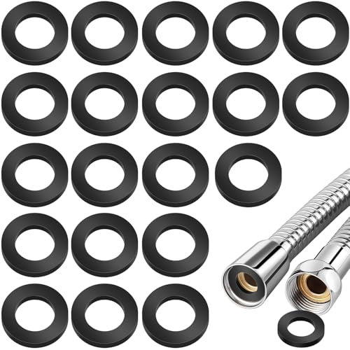 Poeland 20 Stück Dusenschlauch Dichtung, 19mm Duschschlauch Gummi Flache Unterlegscheibe, Brauseschlauch-Unterlegscheiben, Dichtungsringe für Dusenschlauchanschluss (Schwarz)