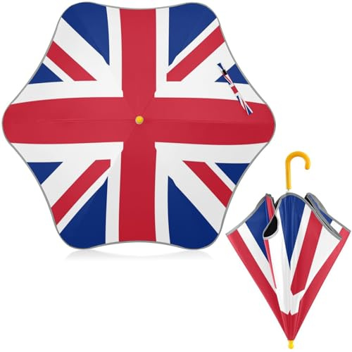 HMZXZ Kids Umbrella Child Umbrellas England Uk British Flag for Rain UV/Sun Protection Boys Girls with Easy-Grip Hook Handle