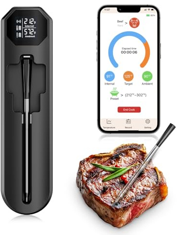 Yapasopu termometro cucina,intelligente termometro carne,resistente al calore fino a 572℉(300°C)250m compatibile con Bluetooth Termometro per barbecue con display, IP67 termometro digitale per forno
