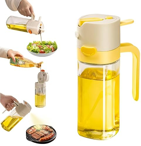 KTOPCOO Pulverizador de aceite de 530 ml para aceite comestible, aceite de oliva – Botella pulverizadora 2 en 1 con boquilla, a prueba de fugas para una dosificación precisa de aceite bajo en grasa al
