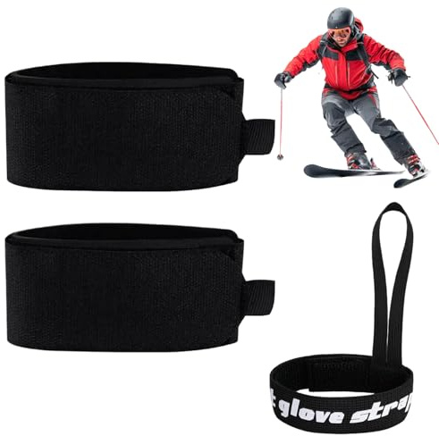 Ski Zubehör, Ski Befestigungsbänder, 2 Stück Verstellbare Skigurte Skibänder Klett Ski Klettband Verstellbare Snowboard Klettverschluss Band, Ski Wraps, für Ski und Skistöcke mit 1 Skihandschuhbänd