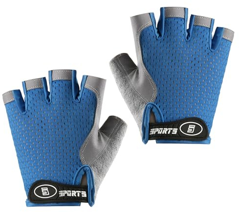 Aohyue Guanti Palestra, Guanti Ciclismo per Bambini, MTB Comodi e Traspiranti, Protezione Anti-Slip per Pattinaggio, Biciclette, Scooter e Sport all'Aperto (blu, M)