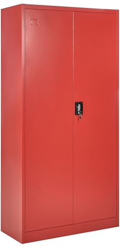 Beliani Hoher Spindschrank Metall rot mit 2 Türen 5 Fächern Industrie-Design Feldspar