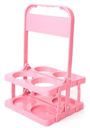 Asyduey 4 Holes Foldable Plastic Beverage Carrier,Reusable Drink Holder with Handle Portable Drink Holder Pink