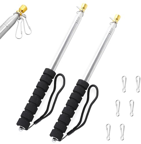 2 Pcs Telescopic Flag Pole with Clips Handheld Portable Extendable Flagpole Stainless Steel Retractable Banner Pole Tour Guide Flag Pole for Camping Festival Tour Guide Teaching (Black+Black-8.2ft)