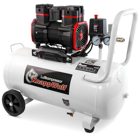 KnappWulf Flüsterkompressor 10 Bar, 50L Tank, 1500W, 69dB, 256L/min Luftdurchsatz, mit Wasserabscheider, leise, 230V, KW6060 Kompressor Luftkompressor Druckluftkompressor Brushless Motoren