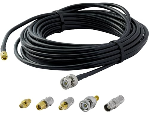 ACONRFTOL BNC a SMA RG58 Cable 10 m Set SMA macho a BNC RG58 Cable coaxial de 10 metros con 5 adaptadores Kit SMA macho Cable para radio, vídeo, LAN, WiFi, GPS, antena